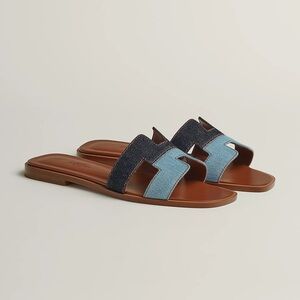 Hermes NWT Oran Denim Leather Sandal